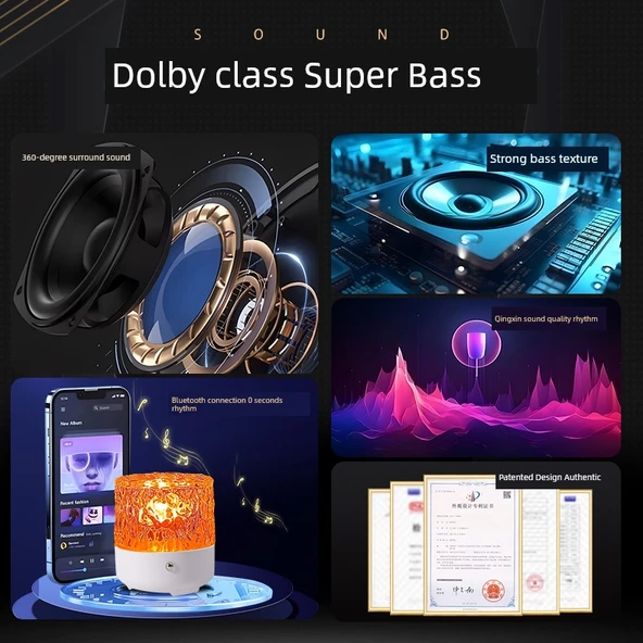 LED Bluetooth Ses Projektörlü Gece Lambası - Ahşap Desenli + Müzik Çalma Lambası + Şarjlı Kumanda + 17 Renk - 9