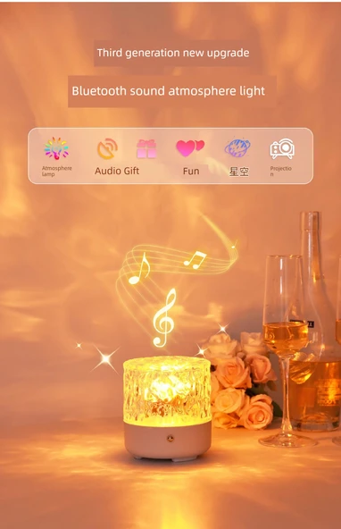 LED Bluetooth Ses Projektörlü Gece Lambası - Ahşap Desenli + Bluetooth Ses + Şarjlı Kumanda + 17 Renk - 7