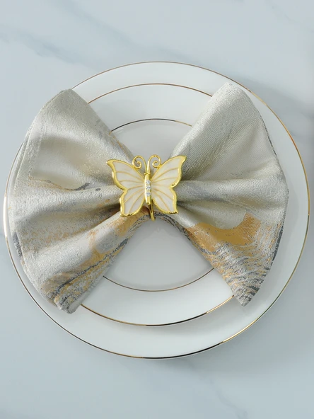 Restoran Peçete Tokası - Küçük Yaprak Gümüş Rengi - 46x46 cm - 3
