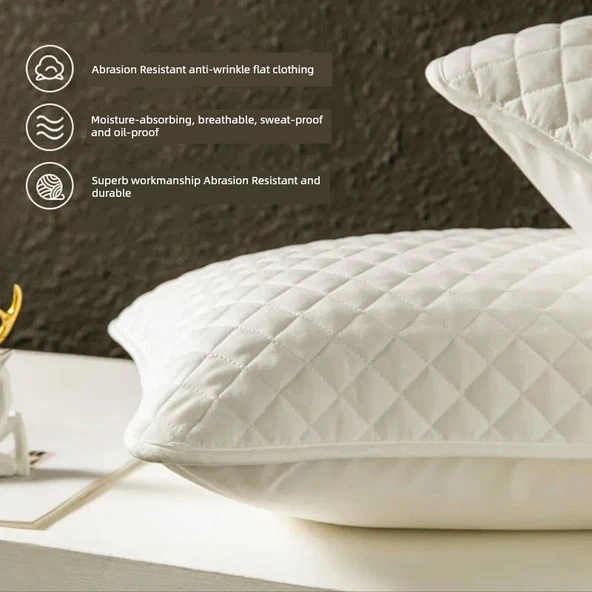 Ultrasonik Yağ ve Kir İtici Yastık Kılıfı 48x74 cm - Krem Beyazı (2'li) + 2 Yastık İçi
