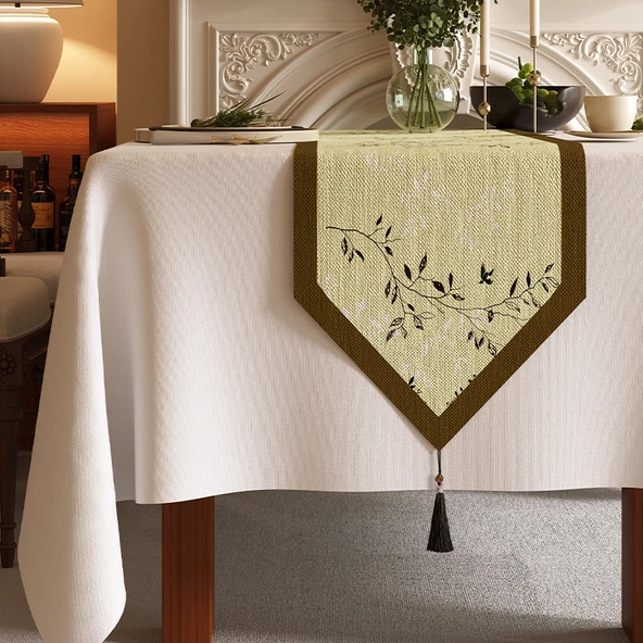 Çin Tarzı Sekizgen Masa Örtüsü Fenglin Sallanan Kenevir Üçgen 35x220cm