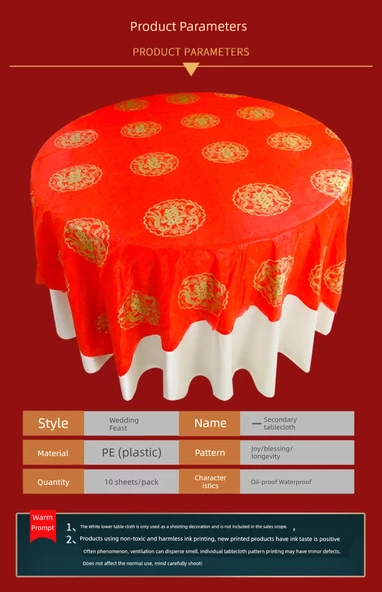 Düğün Ziyafet Kırmızı Masa Örtüsü - 2.0m Xiduo Desenli - 10 Adet (Geliştirilmiş Kalın) - Resim 10
