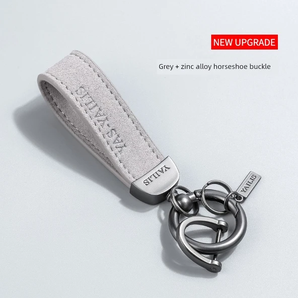 Minimalist Süet Anahtarlık - Gri + At Nalı Toka