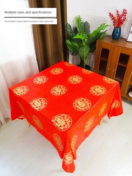 Düğün Ziyafet Kırmızı Masa Örtüsü - 2.2m Full House Desenli - 10 Adet (Geliştirilmiş Kalın) - Resim 5