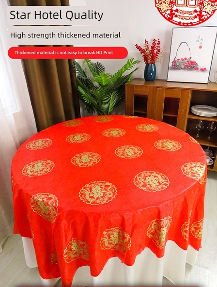 Düğün Ziyafet Kırmızı Masa Örtüsü - 2.0m Xiduo Desenli - 10 Adet (Geliştirilmiş Kalın) - Resim 6