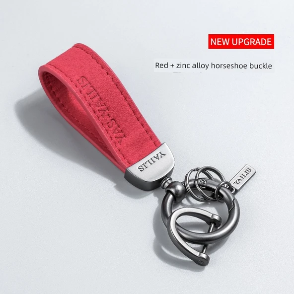 Minimalist Süet Anahtarlık - Kırmızı + At Nalı Toka