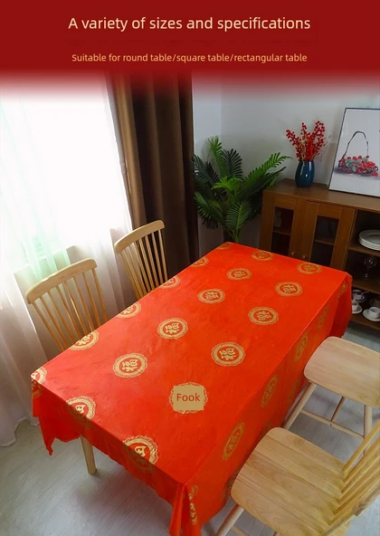Düğün Ziyafet Kırmızı Masa Örtüsü - 2.0m Xiduo Desenli - 10 Adet (Geliştirilmiş Kalın) - Resim 8