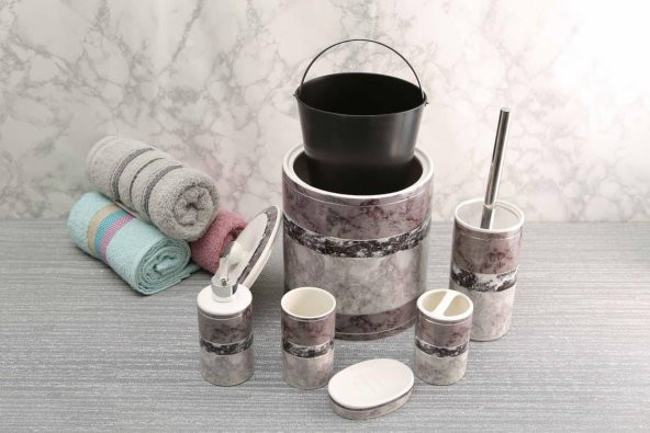Hometarz 6 lı Porselen Banyo Takımı Sabunluk Fırçalık Set