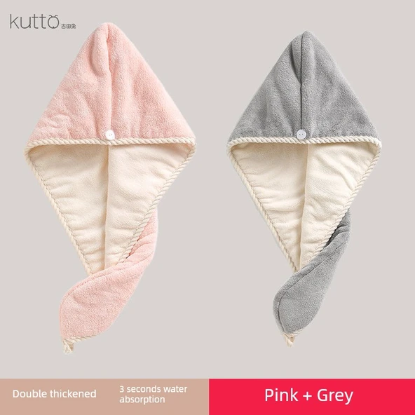 Çift Katlı Hızlı Kuruyan Saç Bonesi - Pembe + Gri