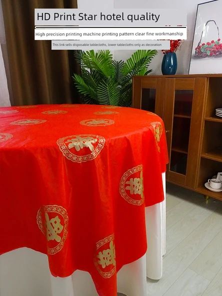 Düğün Ziyafet Kırmızı Masa Örtüsü - 2.0m Xiduo Desenli - 10 Adet (Geliştirilmiş Kalın) - Resim 3