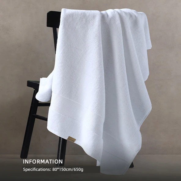 Ekstra Büyük Emici Pamuklu Banyo Havlusu 80x150cm - 650g Çay Beyazı Banyo Havlusu