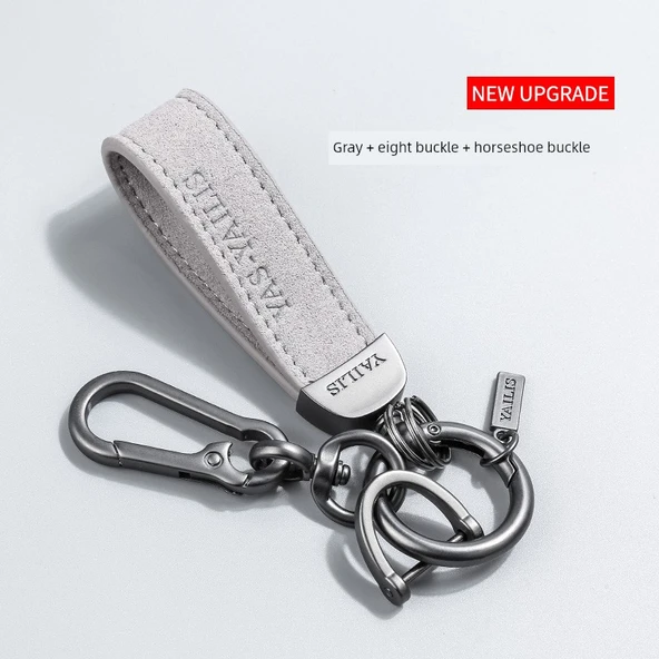 Minimalist Süet Anahtarlık - Gri + At Nalı Toka + Toka