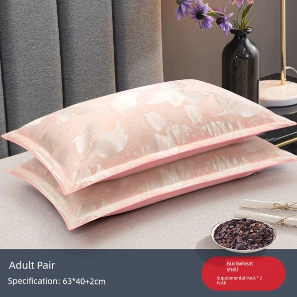 Yazlık Greçka Yastığı - Uygun Fiyatlı Çift - Yetişkin - Manyetik Terapili Greçka Yastık - Pembe Gümüş Yapraklı - 6-8cm