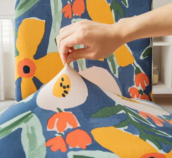 Lastikli Kaymaz Sandalye Kılıfı - Yüzen Çiçekler Desenli - 1'li Paket - Resim 11