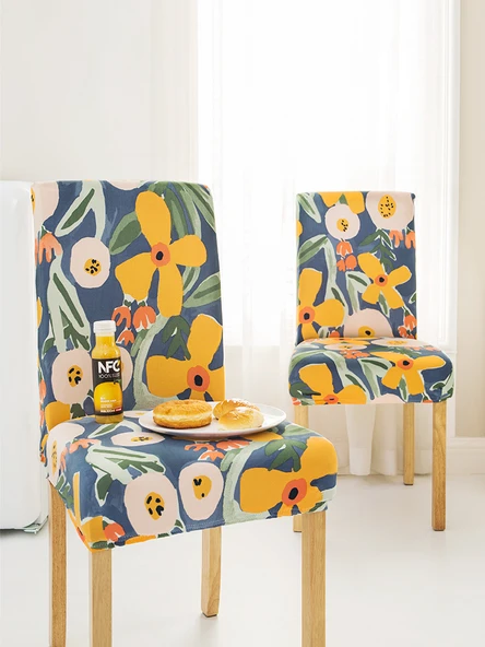 Lastikli Kaymaz Sandalye Kılıfı - Yüzen Çiçekler Desenli - 1'li Paket - Resim 2