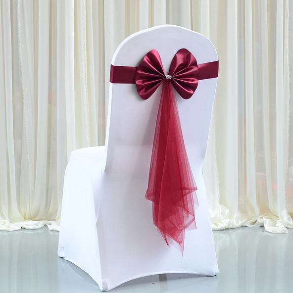 Düğün Sandalye Arkası Kuşağı - Bordo - 6x73cm