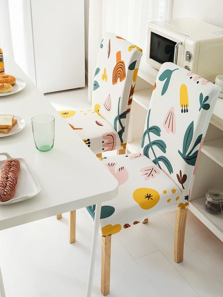 Lastikli Kaymaz Sandalye Kılıfı - Shiyan Desenli - 4'lü Paket - 4