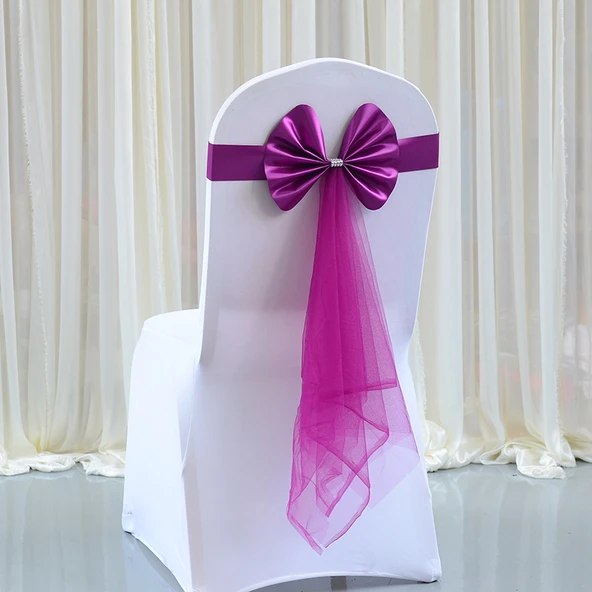 Düğün Sandalye Arkası Kuşağı - Fuşya - 6x73cm