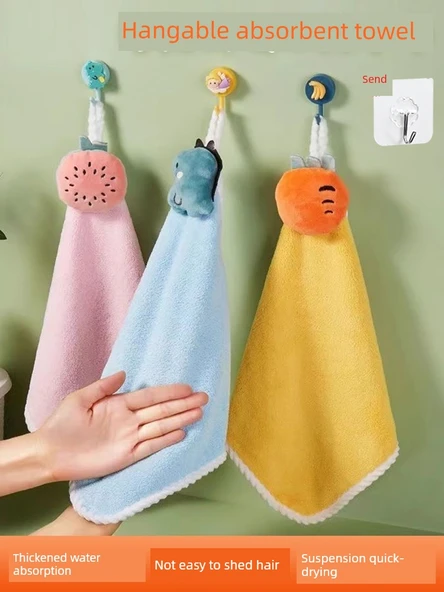 Asılı Şönil El Havlusu - Pembe Çilek Desenli ve Pembe Sabunluklu Kancalı ve Lif Kese Seti - 2
