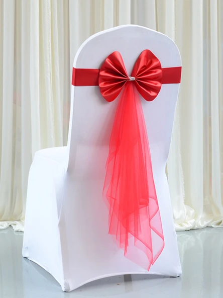 Düğün Sandalye Arkası Kuşağı - Turuncu Kırmızı - 6x73cm - 4