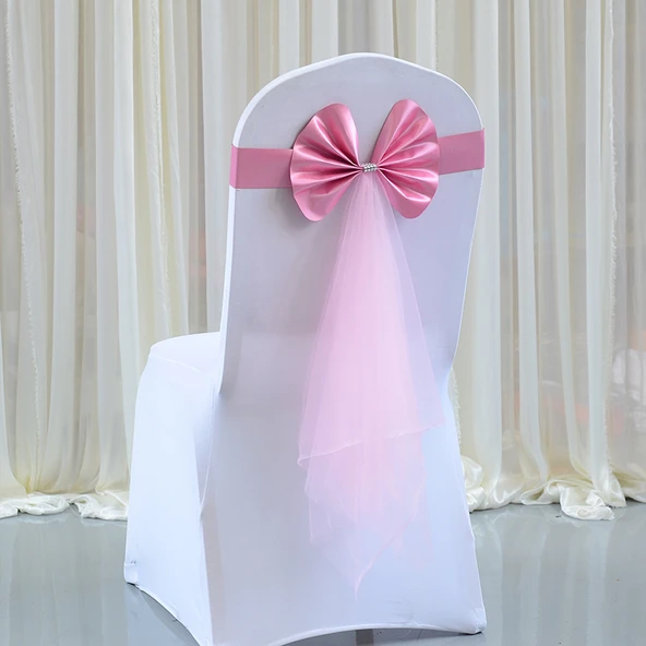 Düğün Sandalye Arkası Kuşağı - Pembe - 6x73cm