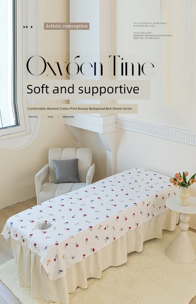 Güzellik Salonu Yatak Örtüsü - Deliksiz Pembe Çiçekli - 100x190cm - Resim 7