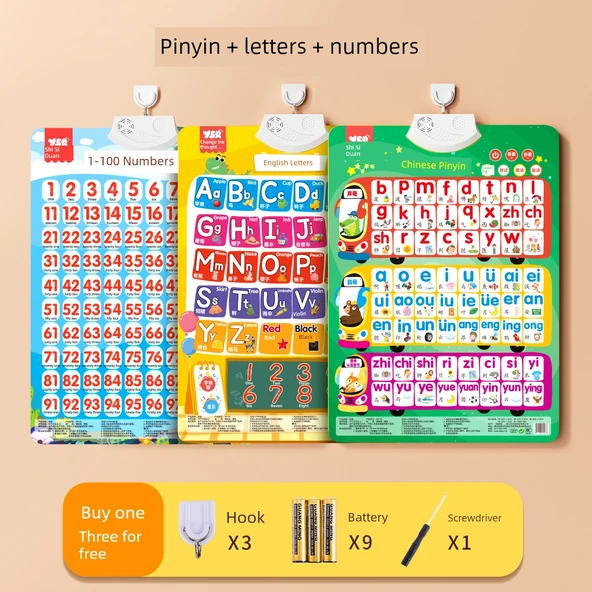 Pinyin Alfabe Tablosu - Pinyin Harfler Sayılar (3 Set)