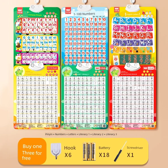Pinyin Alfabe Tablosu - Pinyin Harfler Sayılar Çince Karakterler 1-300 (6 Set)