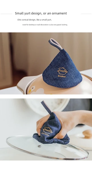 Denim Tencere Sapı Kılıfı Isıya Dayanıklı Eldiven - Mavi ve Sarı (2 Adet) - 9