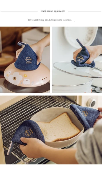 Denim Tencere Sapı Kılıfı Isıya Dayanıklı Eldiven - Mavi ve Sarı (2 Adet) - 8