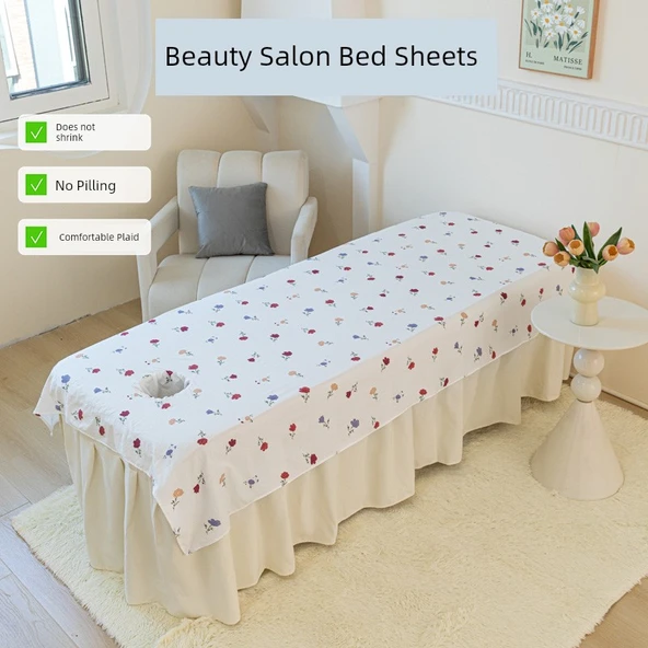 Güzellik Salonu Yatak Örtüsü - Deliksiz Pembe Çiçekli - 100x190cm - Resim 2