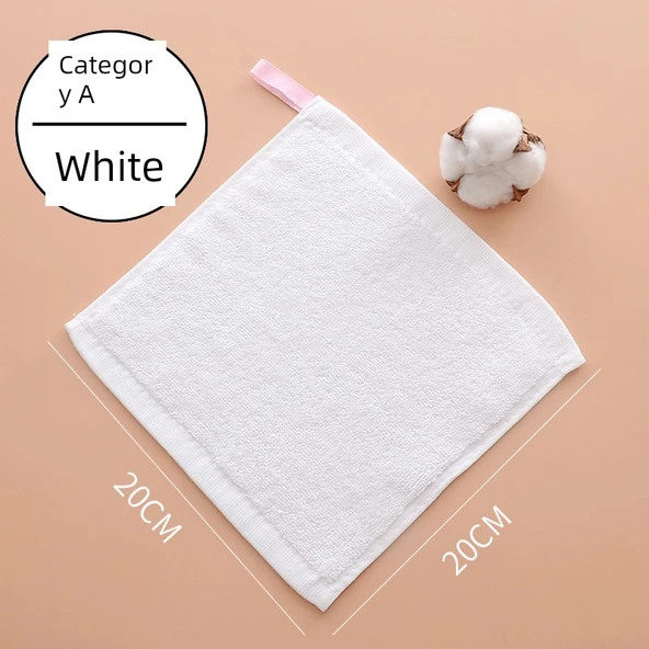 Çocuk Pamuklu El Havlusu - Kar Beyazı 20x20cm Kordonlu (10'lu Paket)