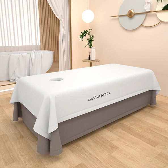Güzellik Salonu Yatak Örtüsü 240x140cm - Beyaz Yan Yazılı - Deliksiz