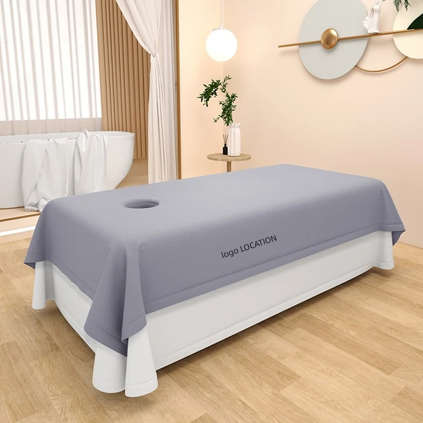 Güzellik Salonu Yatak Örtüsü 240x140cm - Gri Yan Baskılı - Deliksiz