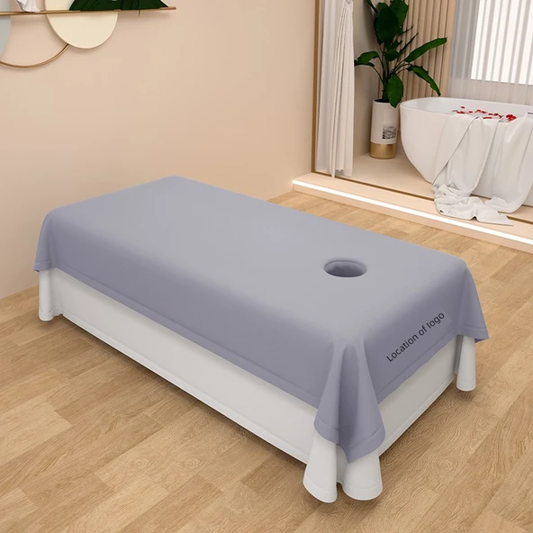 Güzellik Salonu Yatak Örtüsü 240x140cm - Gri Baş Baskılı - Delikli