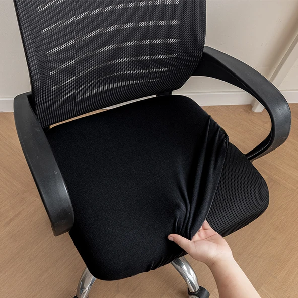 Elastik Kadife Ofis Sandalyesi Kılıfı - Siyah - Küçük (35-44cm)