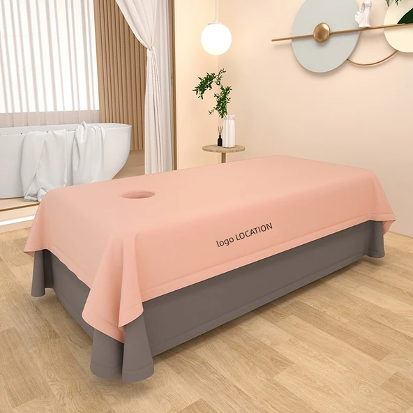 Güzellik Salonu Yatak Örtüsü 240x140cm - Pembe Yeşim Yan Baskılı - Delikli