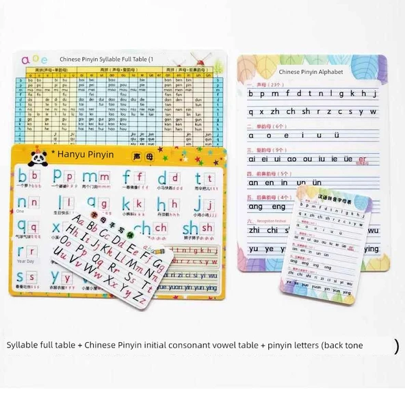Çince Pinyin ve Matematik Öğrenme Kartları - Üç Pinyin Hecesi Tam Set