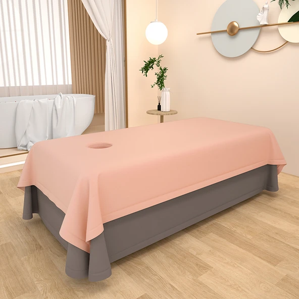 Güzellik Salonu Yatak Örtüsü 240x140cm - Pembe Yeşim Baskısız - Delikli