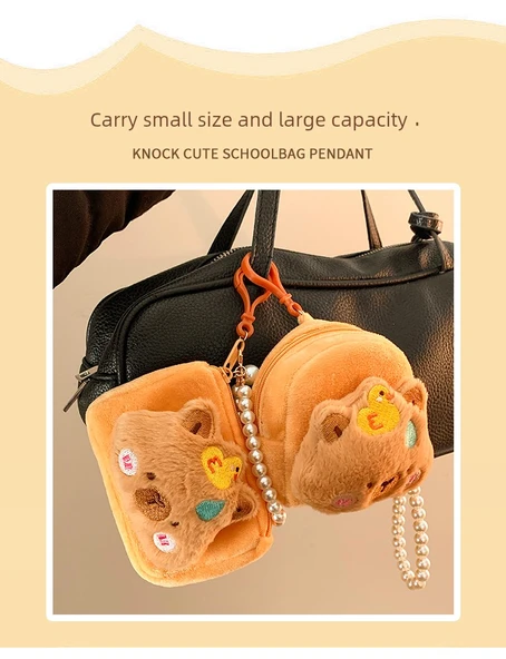 Sevimli Kapibara Peluş Bozuk Para Cüzdanı - Sırt Çantası Şekilli (İncili Zincirli) - 10