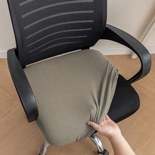 Elastik Kadife Ofis Sandalyesi Kılıfı - Hava Küllü - Büyük (45-56cm)