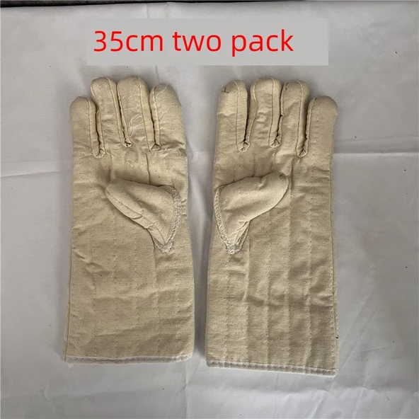 Isıya Dayanıklı Fırın Eldiveni - Kalın Pamuklu - Beyaz 35cm (Tek)