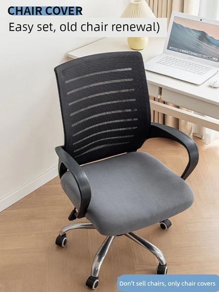 Elastik Kadife Ofis Sandalyesi Kılıfı - Orta Gri - Büyük (45-56cm) - 2