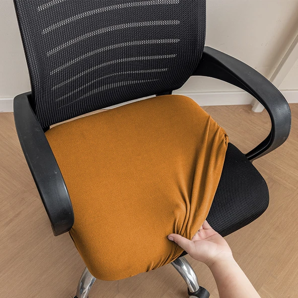 Elastik Kadife Ofis Sandalyesi Kılıfı - Zencefil Sarısı - Küçük (35-44cm)