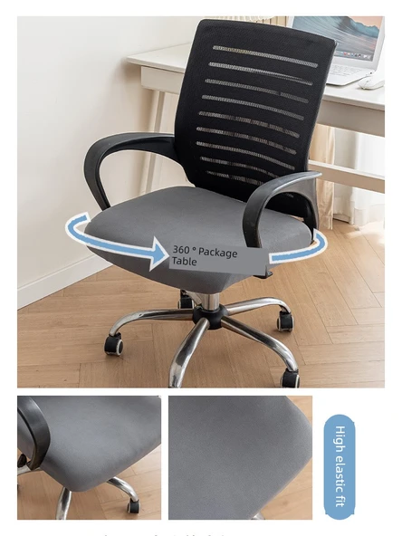 Elastik Kadife Ofis Sandalyesi Kılıfı - Orta Gri - Büyük (45-56cm) - 3