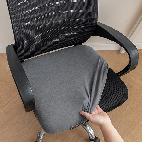 Elastik Kadife Ofis Sandalyesi Kılıfı - Açık Gri - Küçük (35-44cm)