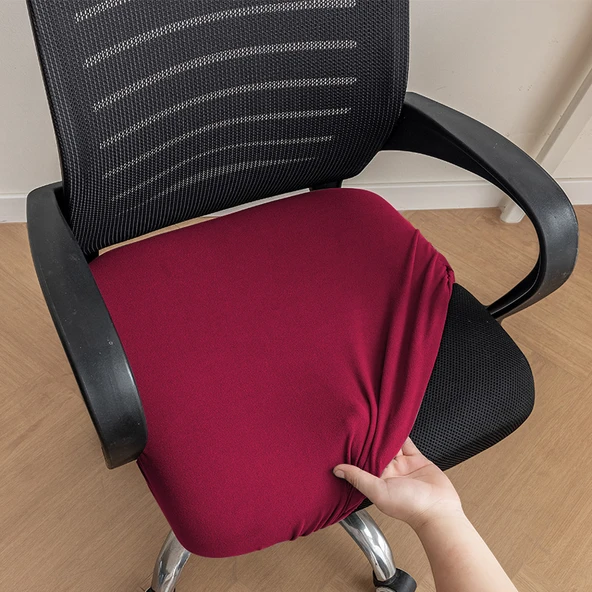 Elastik Kadife Ofis Sandalyesi Kılıfı - Bordo - Küçük (35-44cm)