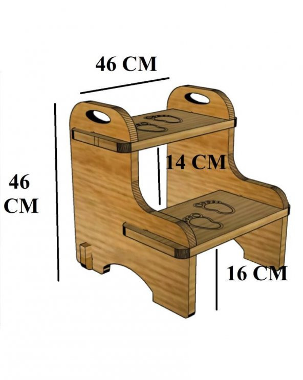 Woodylife Montessori Kahverengi Ahşap Basamak Tabure Çocuk Bebek Banyo Wc Lavabo Merdiven Yükseltici Eğitici Kaymaz - 4