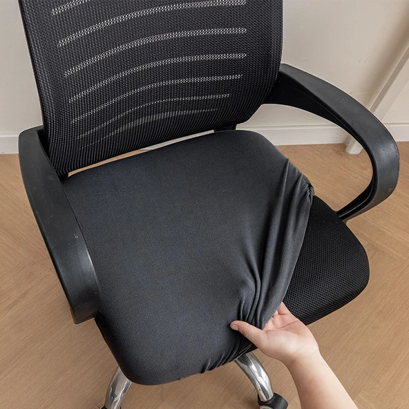 Elastik Kadife Ofis Sandalyesi Kılıfı - Orta Gri - Küçük (35-44cm)