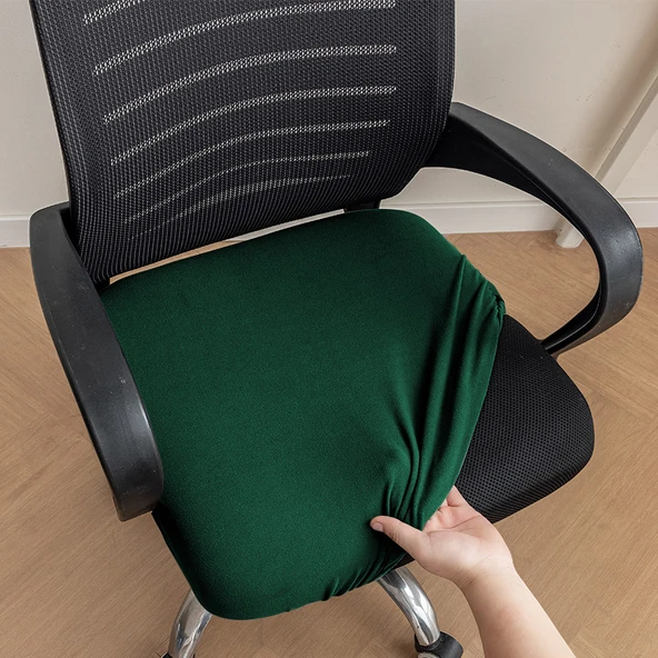 Elastik Kadife Ofis Sandalyesi Kılıfı - Koyu Yeşil - Küçük (35-44cm) - Model 1